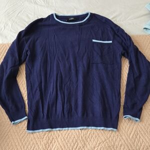 Elegant Crewneck Sweater with Light Blue Accents